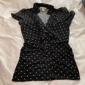 Black and white polka dot with ruffled collar sz m